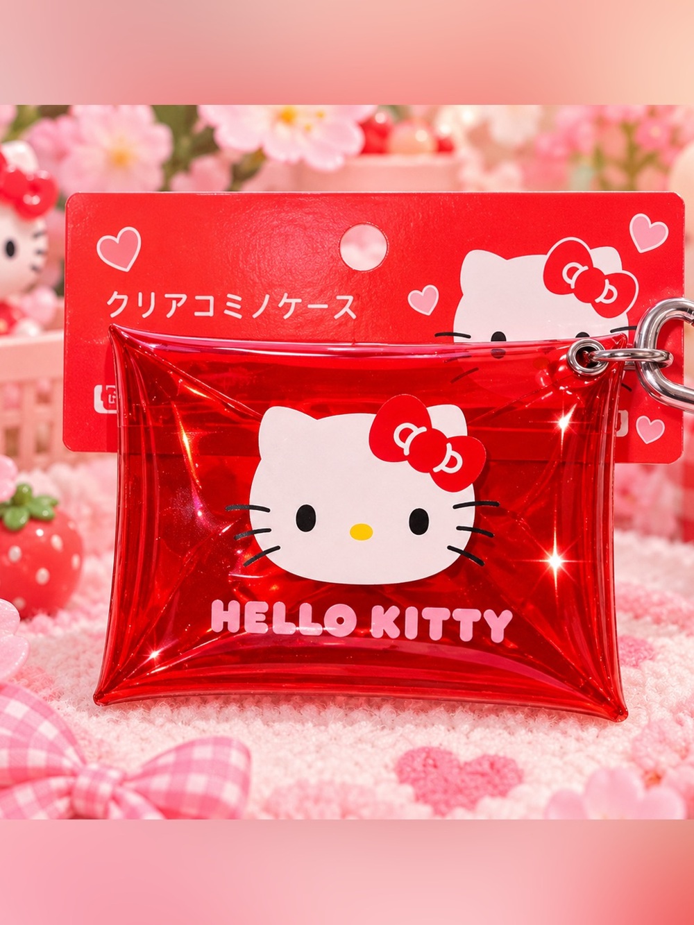 Sanrio Hello Kitty Clear Red Vinyl Mini Case with Carabiner – NWT Japan
